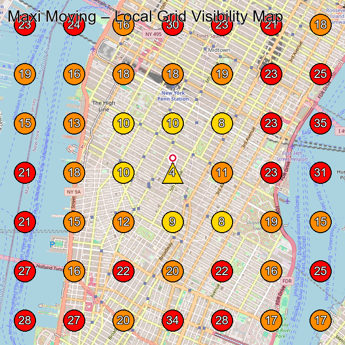 Maxi Moving GeoGrid visibility map for Moving Company in New York
